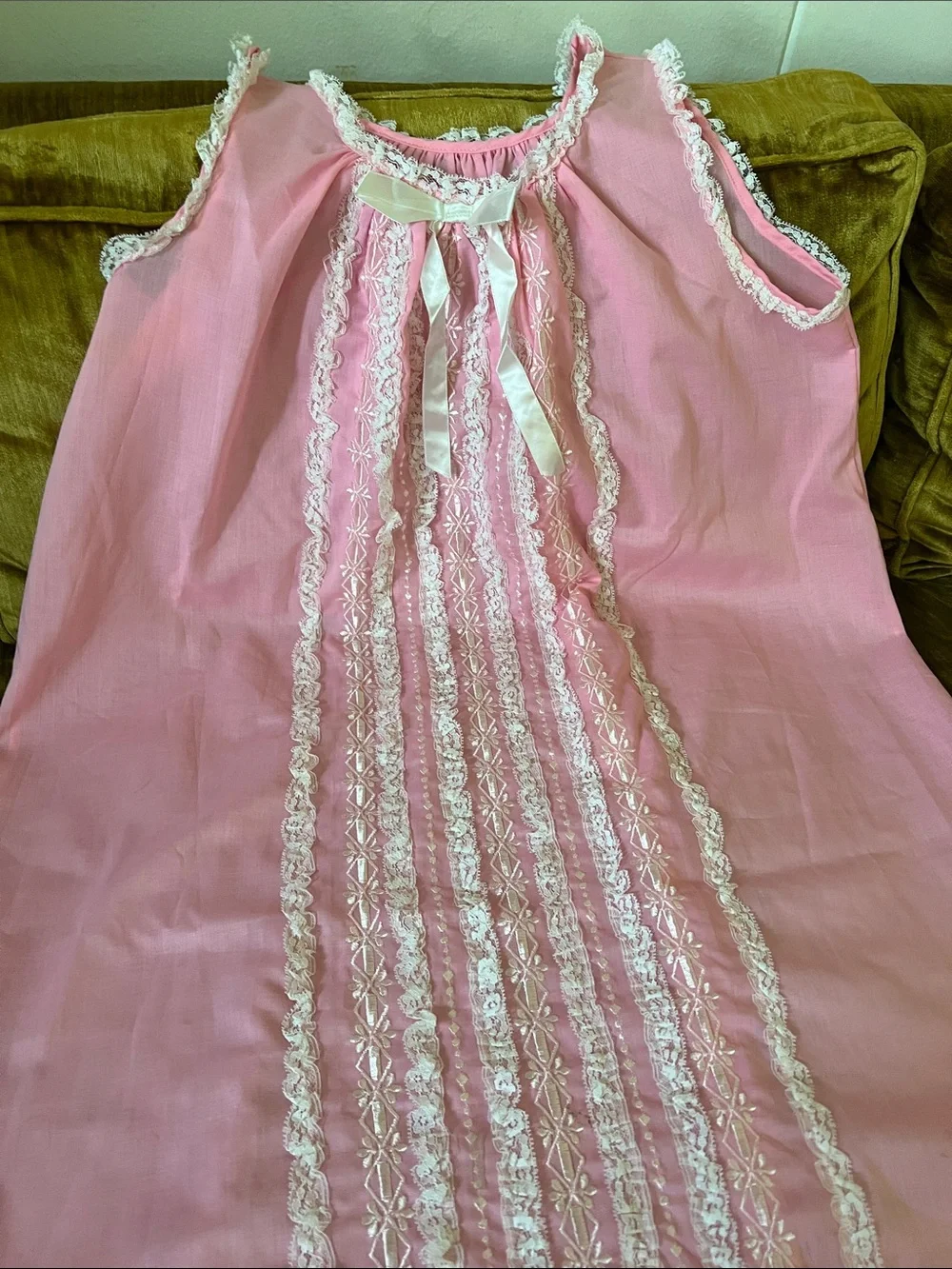 Vintage Pink Sleeveless Babydoll Nightgown with White Lace lingerie coquette - Picture 10 of 13